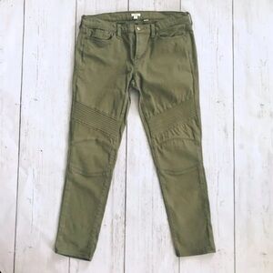 J Crew Stretch Women’s Olive Green Moto Skinny Jeans Size 28 Style B7416